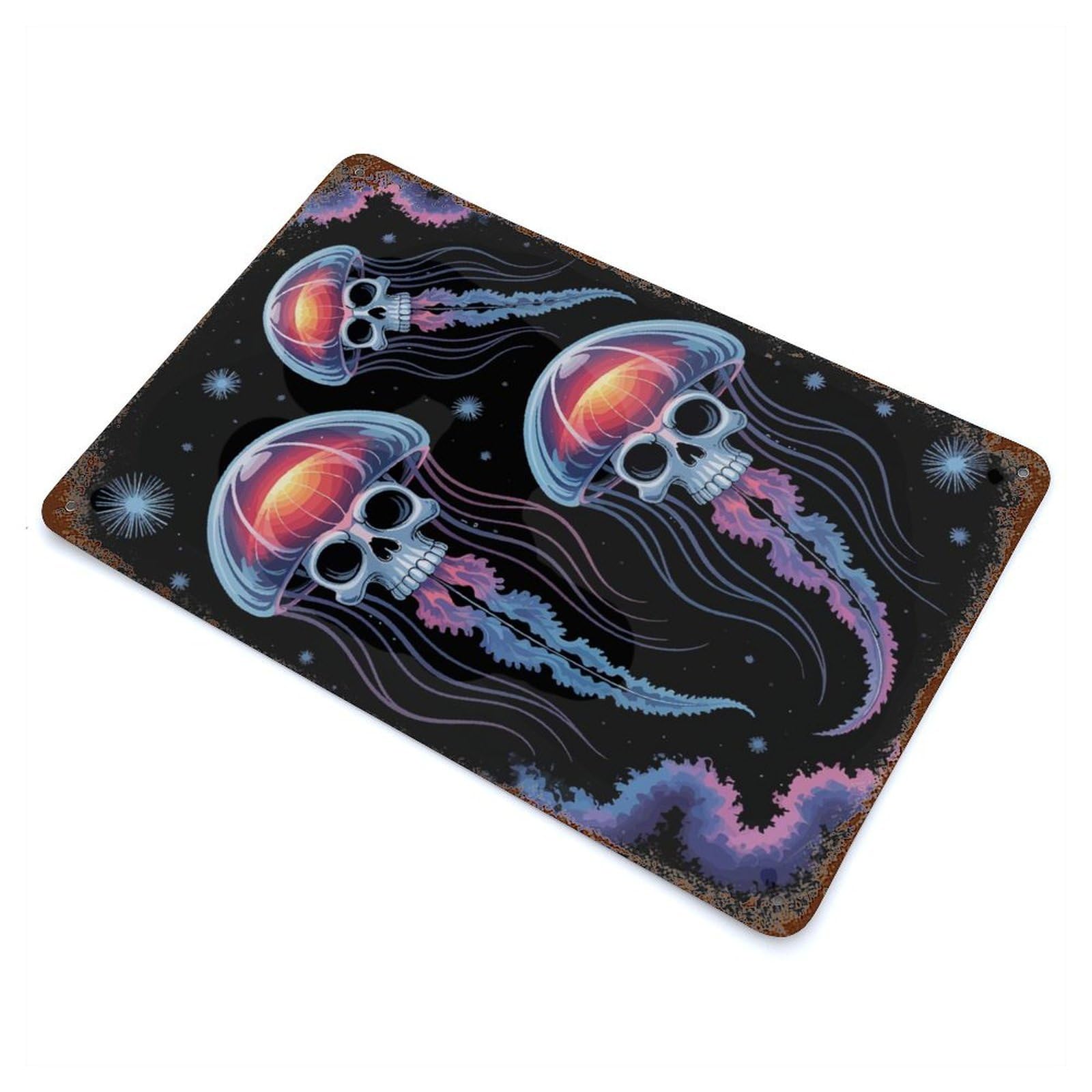 Skull Jellyfish in Space Rusty Metal Tin Sign 11.8"x7.9", for Basement, Hobby Room And Garage Decor, Retro Wall Decor