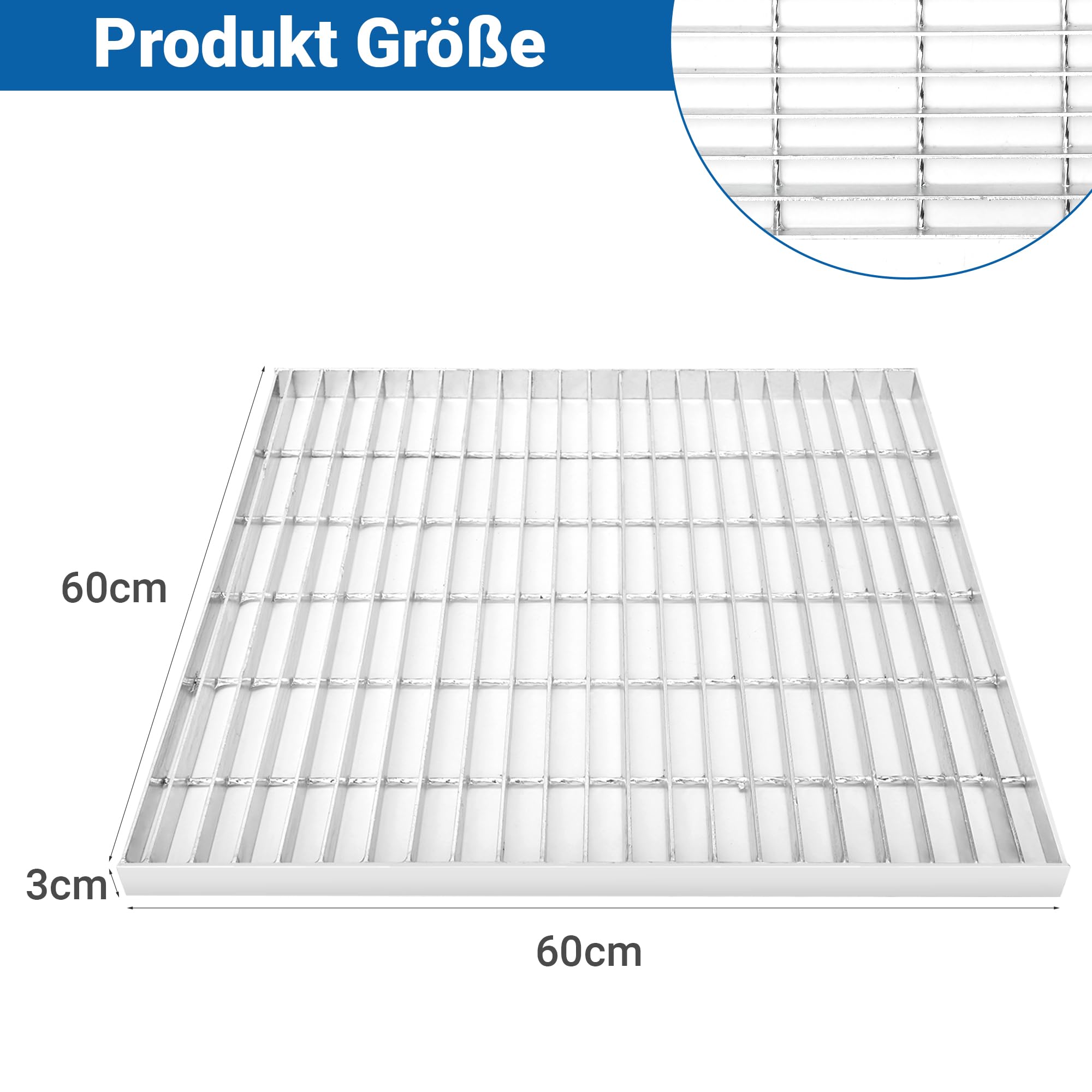 600x600x30 mm Gitterrost Verzinkt, Normrost für Lichtschacht, Entwässerungsrost aus verzinktem Stahl, Einpress Gitterrost lichtschachtgitter Quadratisch, Lichtschachtabdeckung Rost für Zarge