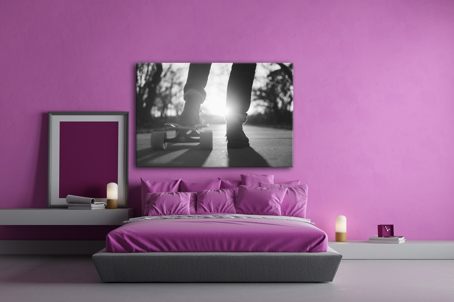 Relax Skeaten Effetto: Nero/Bianco Come Tela, Motivo già incorniciato su Cornice in Legno, Stampa Digitale di Alta qualità con Telaio, nessun Poster o Poster, Dreiteilig (120x80)