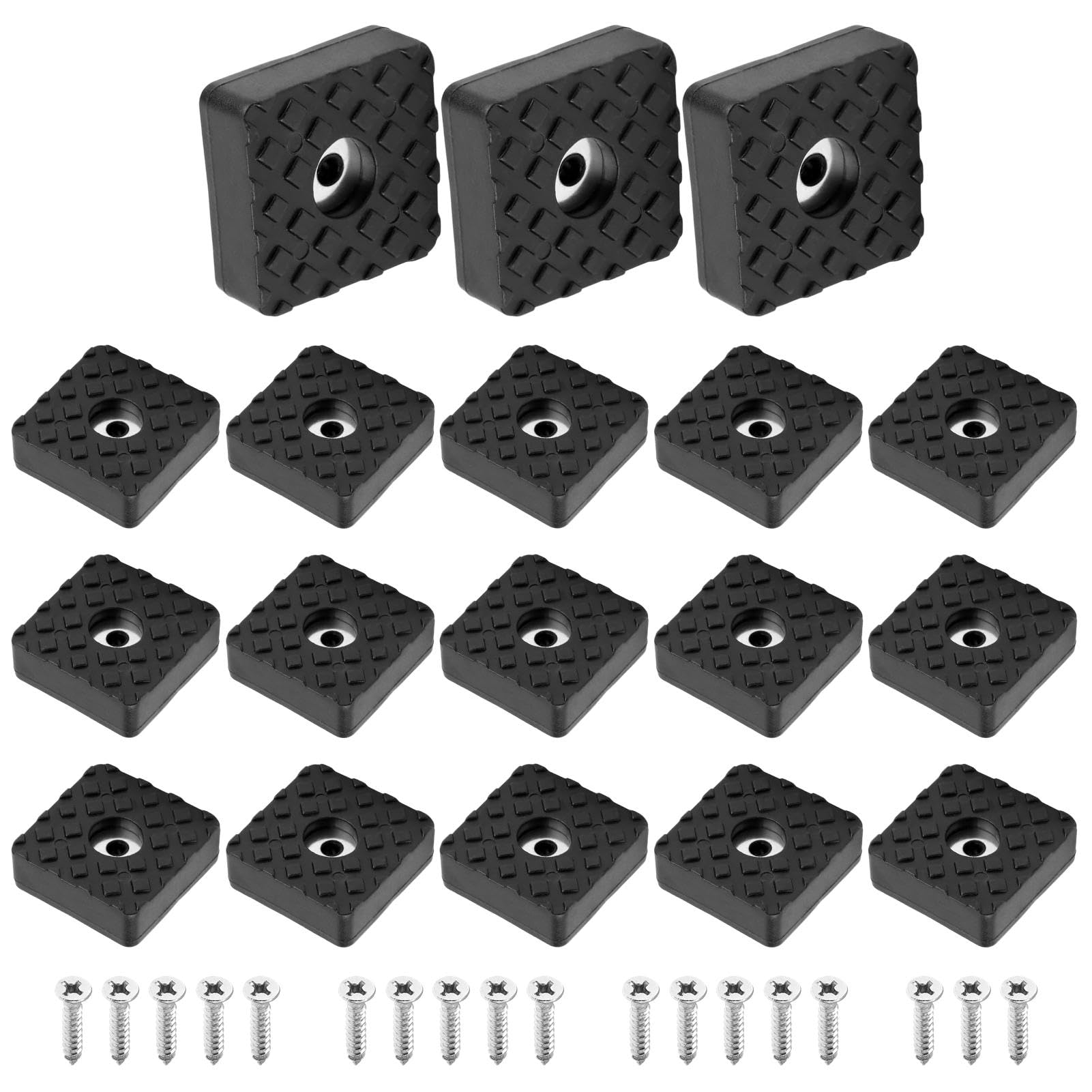 18 Pack Non-Slip Rubber Feet, 30x30x10 mm Floor Protector Pads, Chair Leg Floor Protectors, Black Square Rubber Feet with Screws for Furniture Chairs Garden