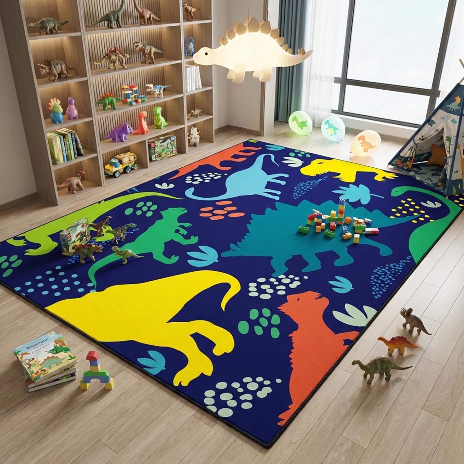 Dinosaur Rug - Dinosaur Rugs for Boys Bedroom Cartoon Dino Carpet for Boys Kids Room Decor Colorful Animal Carpet for Living Room Floor Mats, 4x5 Feet