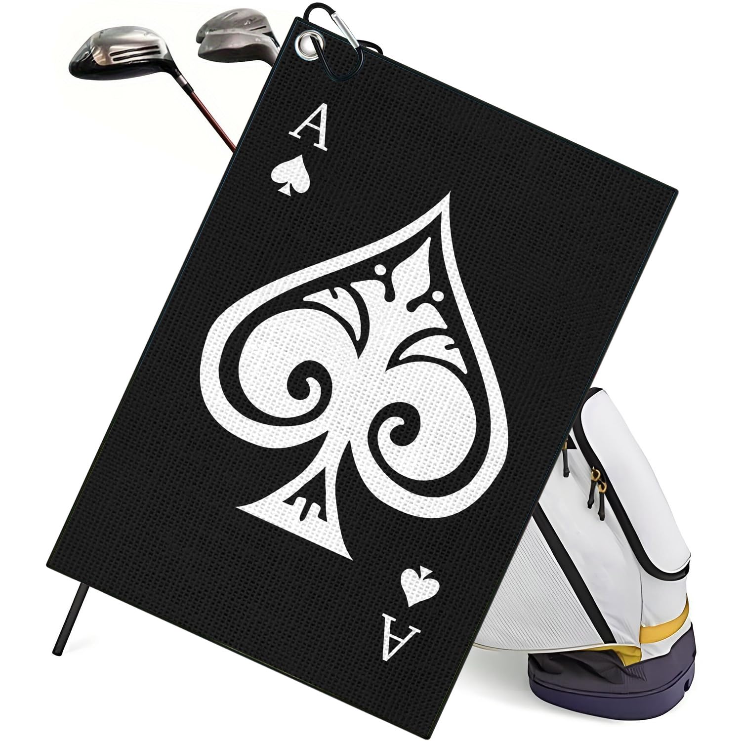 Tukrkrs One Color Ace Of Spades Premium Microfiber Golf Towel With Hook - 15.75"X23.62" For Confident Golfers - Lucky Ace Attitude - Quick Dry For Clubs Balls