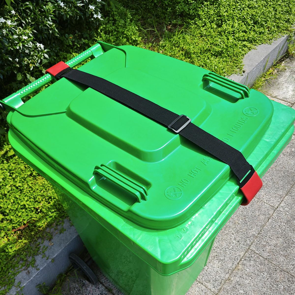 Photo 1 of 1PC Metal Double-Claw Trash Can Lock Straps for Animals,Outdoor Racoon Garbage Can Bin Lid Lock Straps Bungee Cord,Trash Can Bin Lid Locks Bungee Cord Outside?RED HOOKS?- PATENTED PENDING