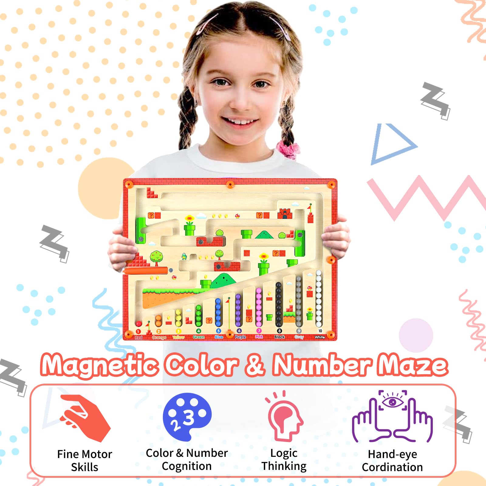 Jouet Montessori Labyrinthe Magnétique - Apprentissage Couleurs & Chiffres - En Bois - Pour Enfants 3-6 Ans - Cadeau Fille Garçon - 5