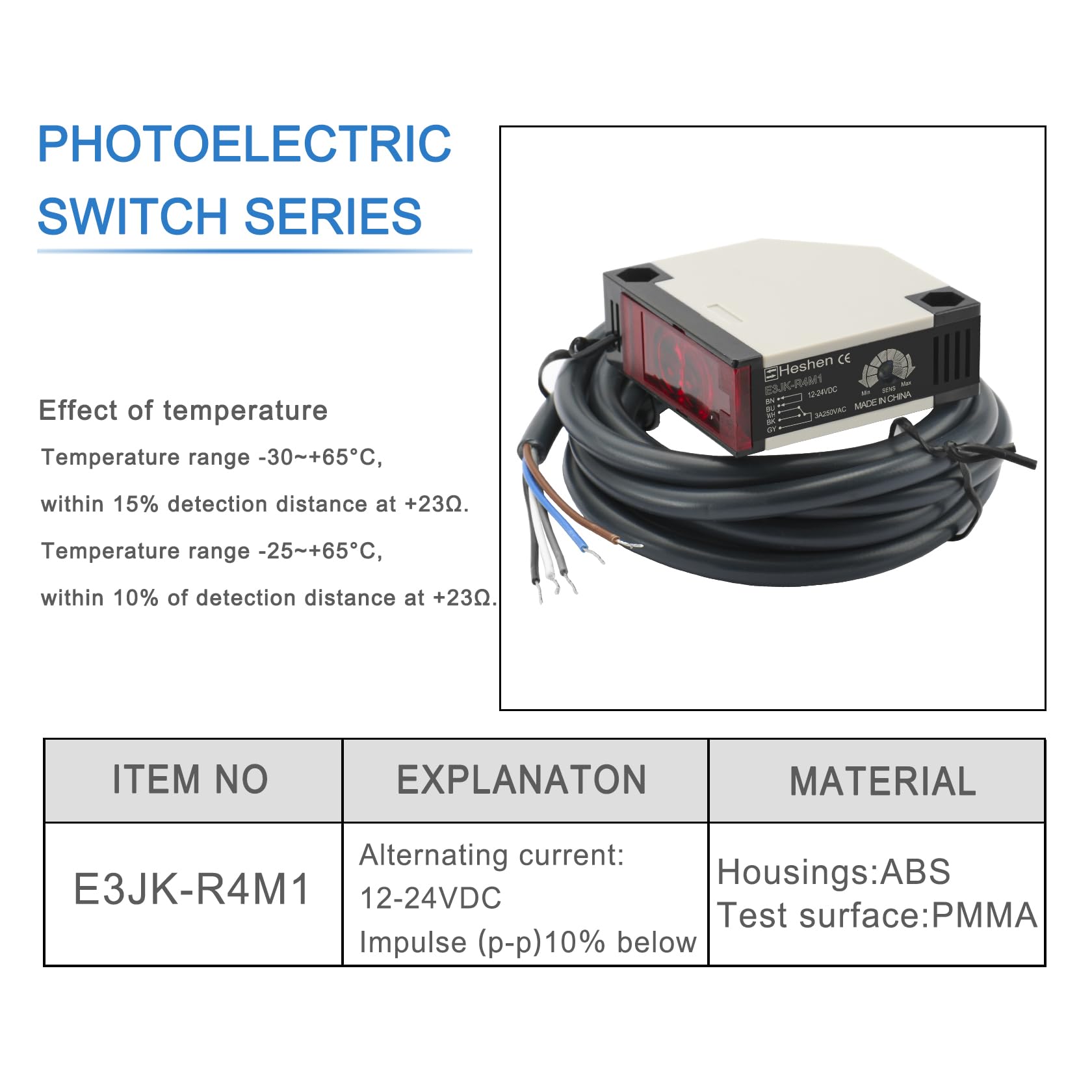 Heschen E3JK-R4M2 Fotoelektrischer Sensor - 4m Reichweite AC 90-250V IP65