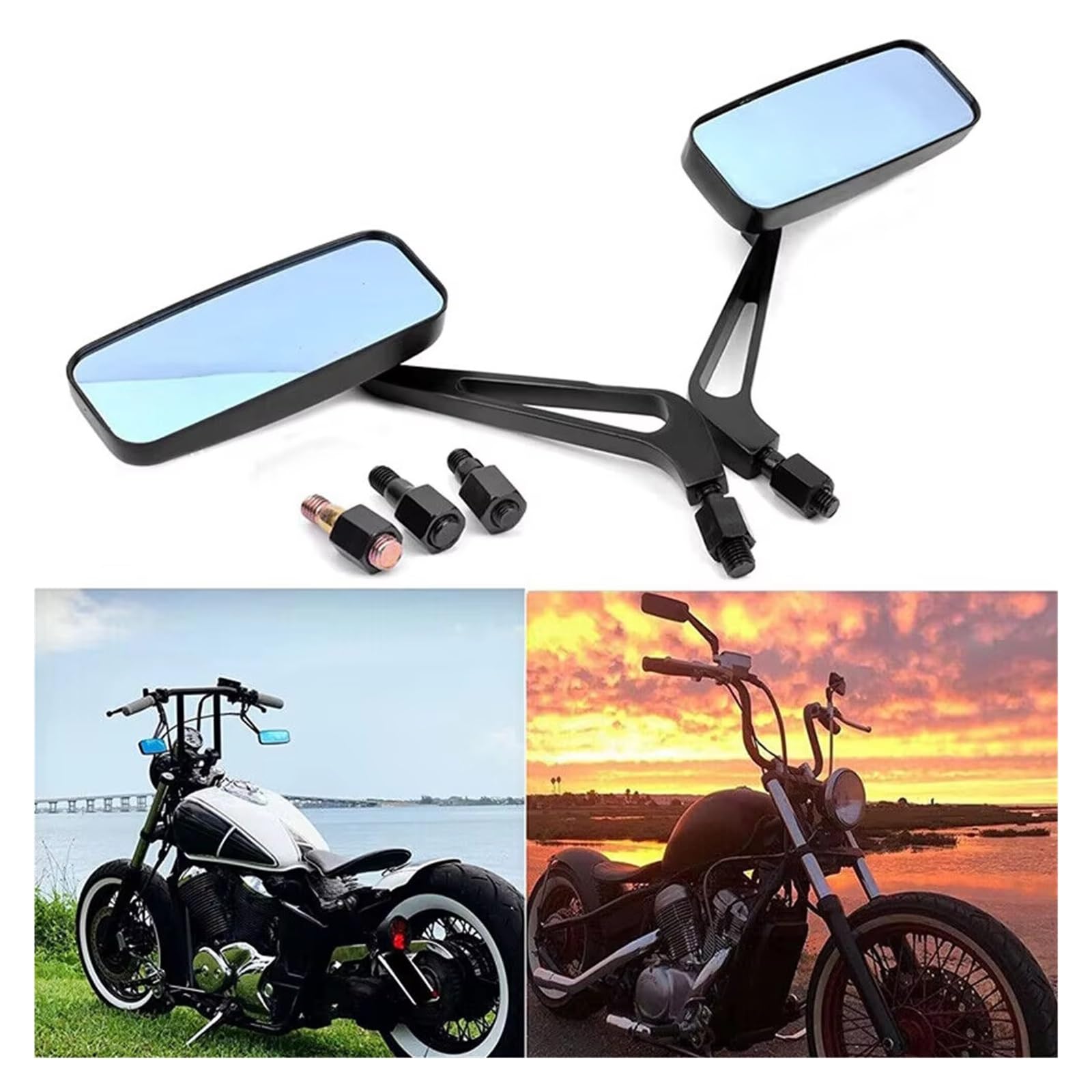 pour Cruiser pour Bobber pour Chopper pour Softail pour Sportster Rétroviseurs Latéraux De Moto Rectangulaires Noirs Rétroviseur Moto