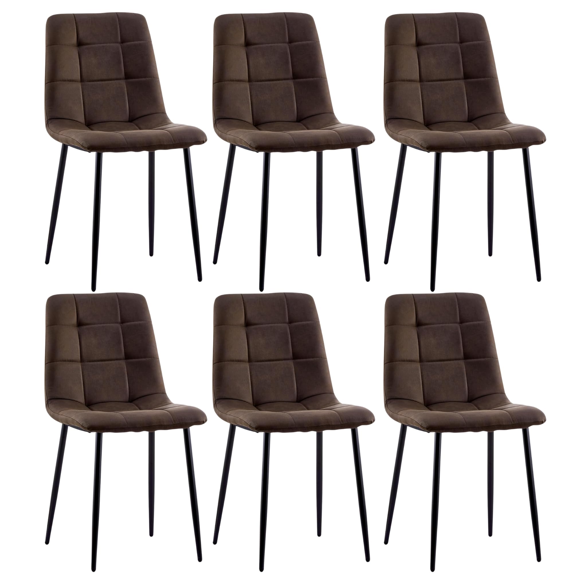 CLIPOP Esszimmerstühle 6er Set Kunstleder Braun, Gepolsterter Sitz Wohnzimmerstuhl mit stabilen Metallbeinen, für Zuhause und Büro (Kunstleder Braun, 6er Set)