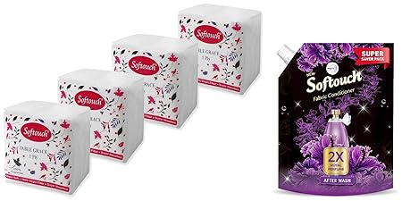Softouch 2X Royal Perfume Fabric Conditioner, 2 Litres & Softouch Tissue Paper Napkins 100 pcs. Each- Set of 4