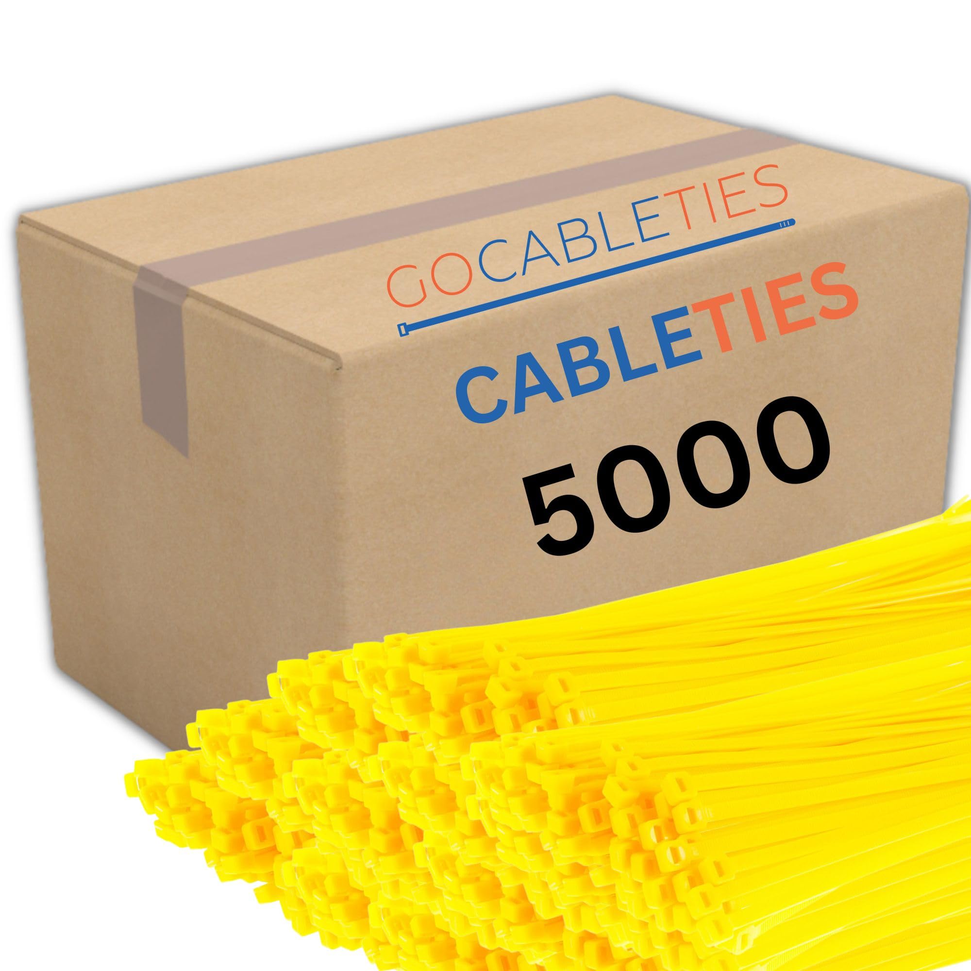 Gocableties Yellow Cable Ties, 300mm x 4.8mm, Bulk Pack of 5000, 12” Premium Nylon Zip Ties, Multi-Purpose Plastic Tie Wraps, Secure Self-Locking Mechanism, for Home, Garden, Office and DIY