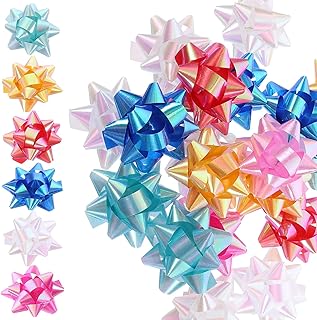 NALACAL 100Pcs Pull Bows 2 Inch Star Ribbon Bows Present Pull Bow Gift Wrapping Bows for Christmas Bows Baskets Wine Bottles Gifts Decoration Anniversary Party Mixed Color