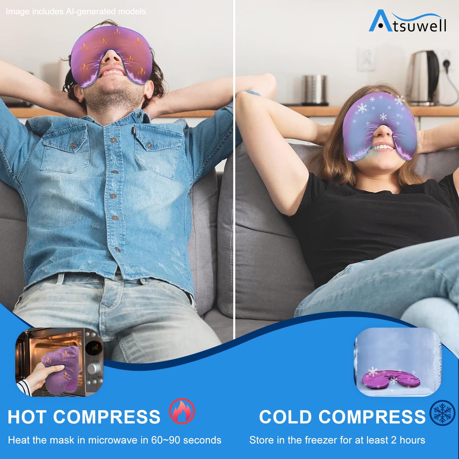Atsuwell Sinus Maske, Warme Kälte Kompresse Augenmaske für trockene Augen, Migräne, Kopfschmerzen, Sinus Druckentlastung und Entspannung, Augenkissen Mikrowellengeeignet Gesichtsheizkissen Rosa