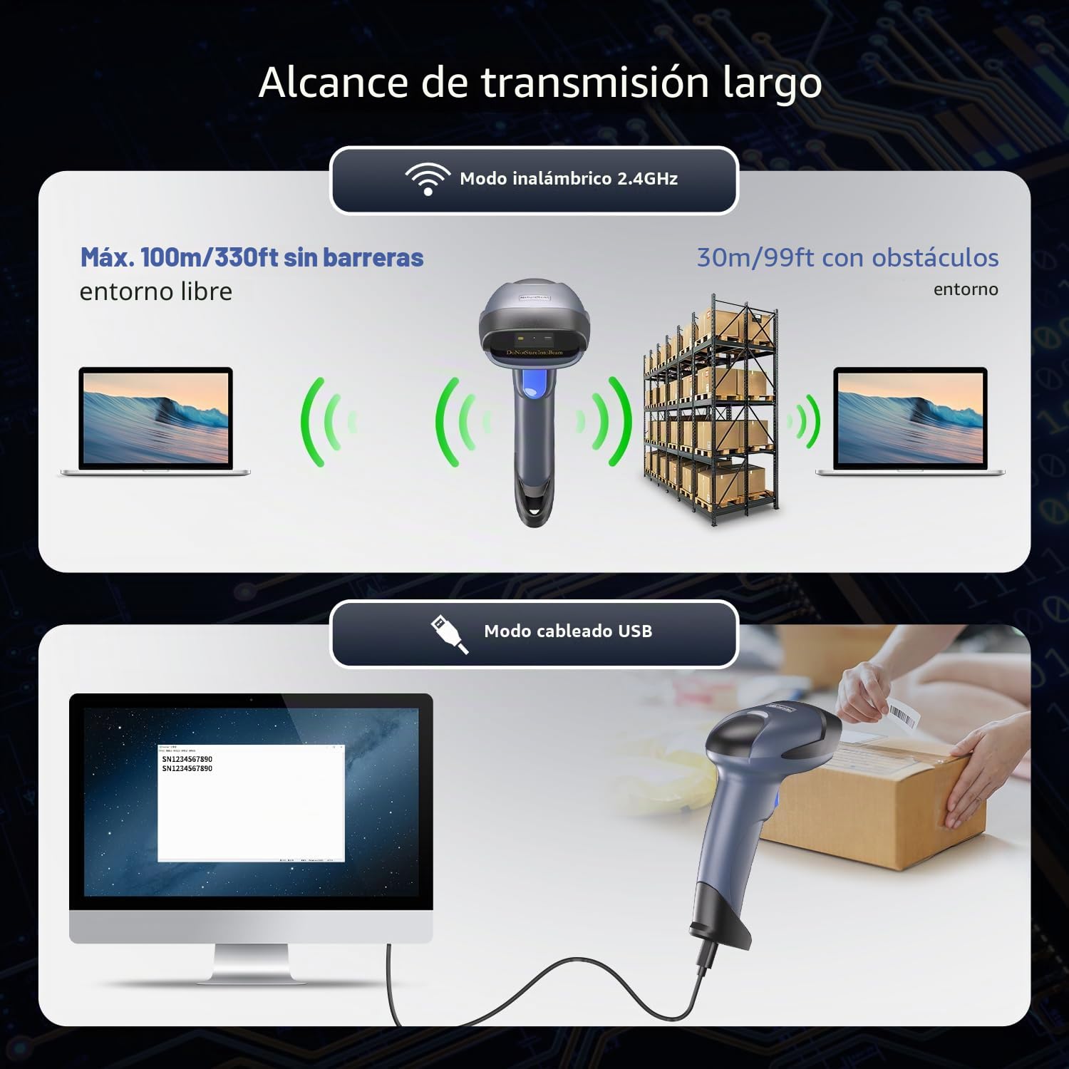 NetumScan Escáner de código de barras QR 1D 2D 2.4G inalámbrico USB con cable lector de código de barras escaneo DataMatrix compatible con computadora portátil Windows OS PC para almacenes