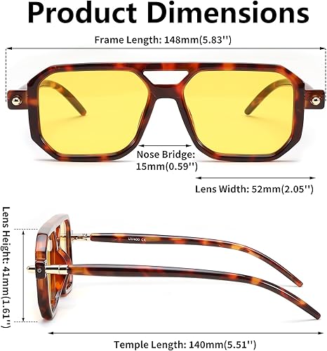 Miniatura 46 de Feisedy - B2622 - Lentes de sol estilo aviador, cuadrados, clásicos de los años 70, unisex, con montura clásica retro y elegante, UV400 Marco