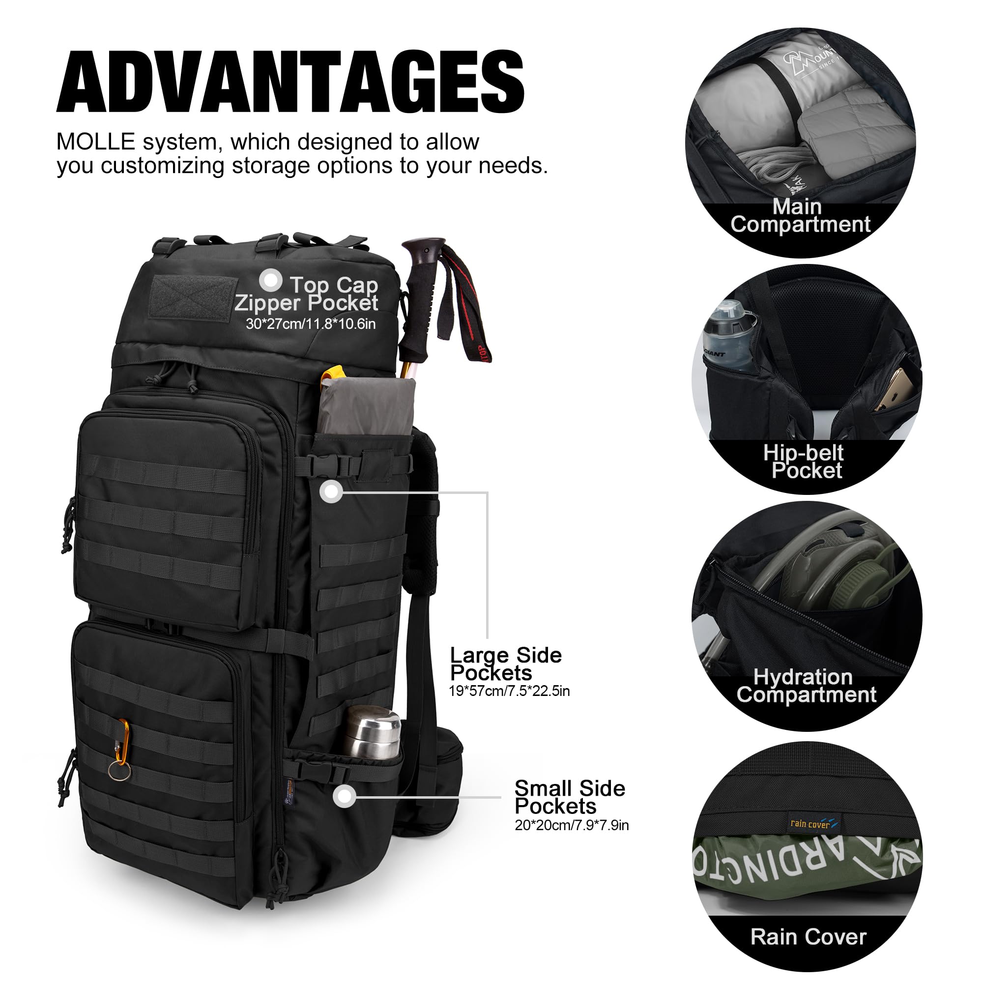 Mardingtop 75L Rucksack Taktischer Rucksack Wanderrucksack Trekkingrucksack YKK Zipper mit der großen Kapazität