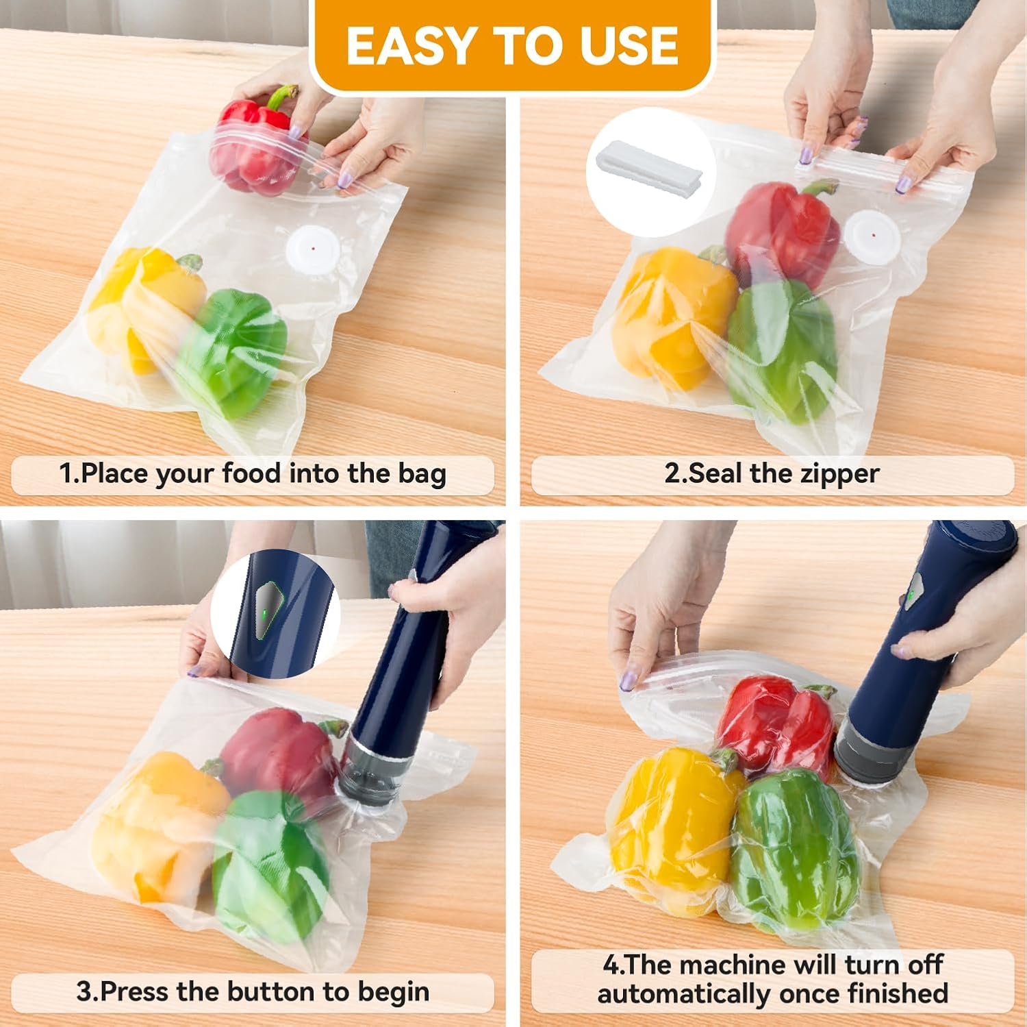 GPUTEK 3-in-1 Compact Vacuum Sealer for Food with Bags & Mason Jar Kit, Saver 5X Fresh Longer, 15PCS Reusable Bags, Wide and Regular Mouth Kits, Wine Stopper for Kitchen Fridge Travel Seal Meal
