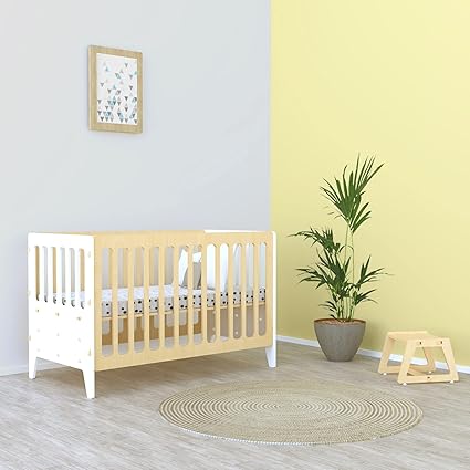 X&Y Furniture For Growth Gold Cherry Wooden Cot Toddler Bed for Sleeping (0-11 Years), Adjustable Height to 3 Levels, Multpurpose Wooden Baby Crib, Eco-Friendly & Child- Safe (W/Out Mattress)(White)