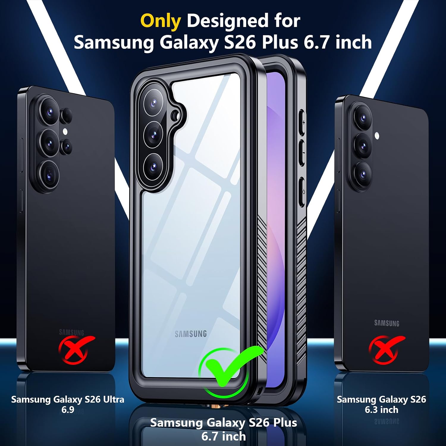 SPIDERCASE for Samsung Galaxy S26+ Plus Case, 12FT Military Heavy Duty Rugged IP68 Underwater Sealed Protection Phone Case 6.7”, [Built-in Camera & Screen Protector], Black/Clear