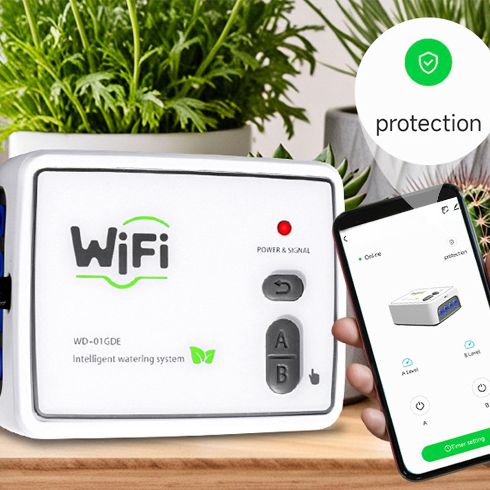 Kit di Irrigazione a Goccia Automatica WiFi, di Irrigazione a Goccia con Controllo APP a Doppia Pompa con Gocciolatori Regolabili con Timer, Tubo da 15 M per 20 Piante in (Spina europea)