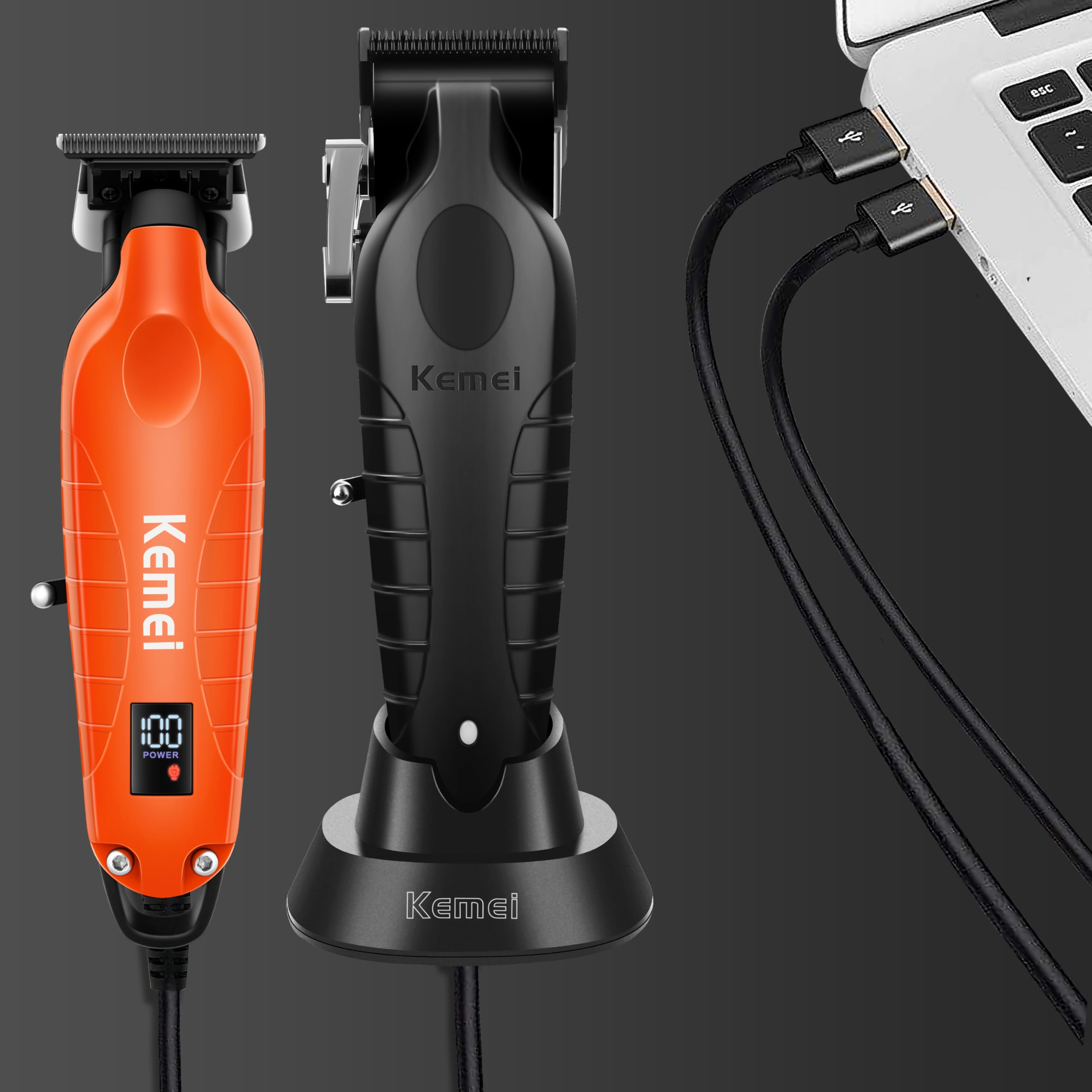 KEMEI Set di tagliacapelli da uomo, tagliacapelli professionale e tagliacapelli, senza fili, senza fili, con display a LED, 11 pettini guida