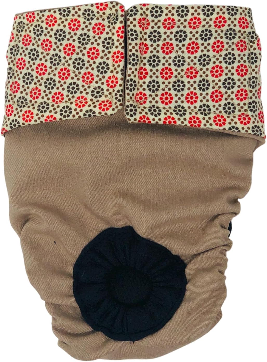 Red and Brown Flowers on Beige Dog Diaper, XS, Without Tail Hole - Made in USA