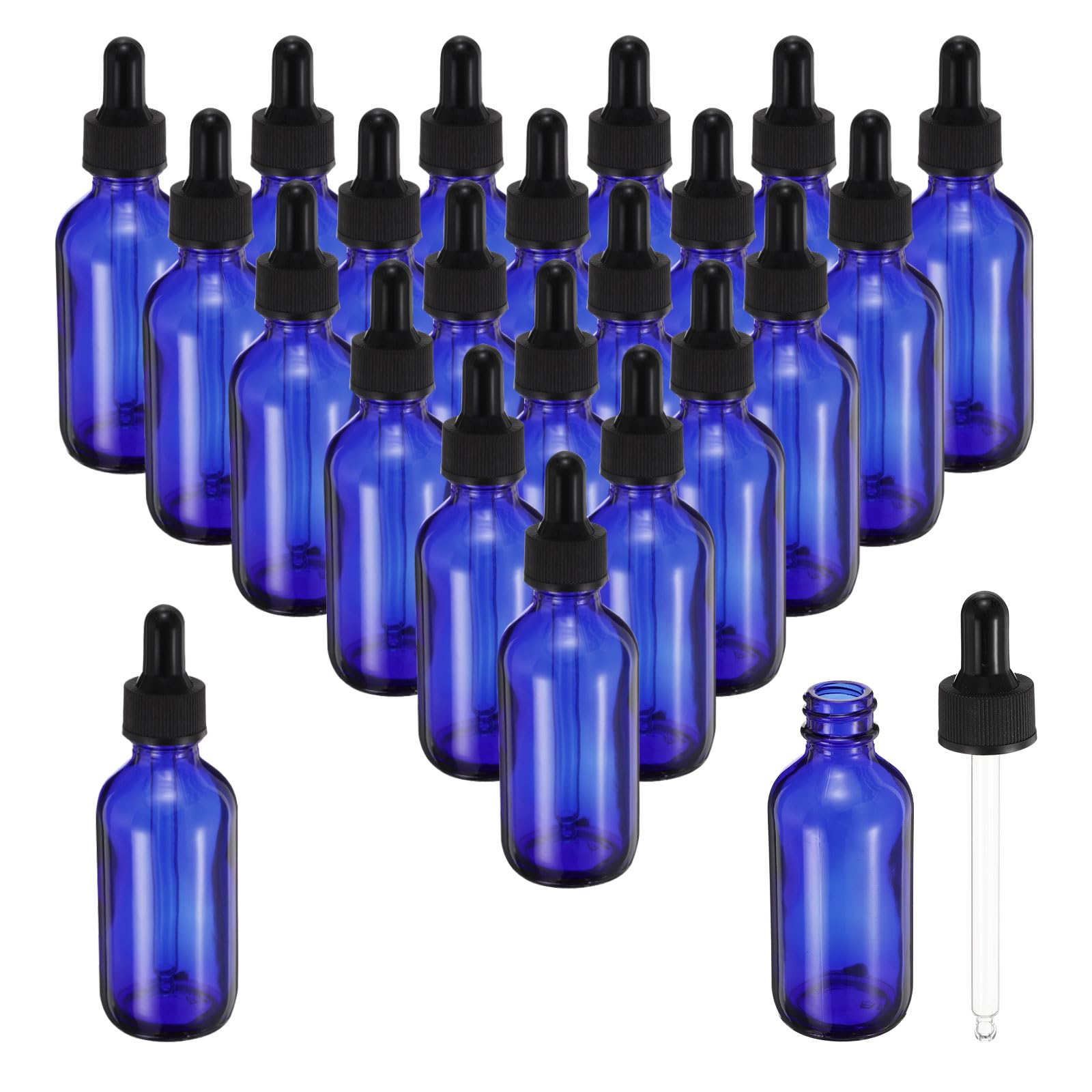 PATIKIL 60ml Glas Pipettenflasche 24 Stück Dichte Ätherische Öle testen Flüssigkeit Parfüm Behälter Mit Pipette Zur Aufbewahrung Zuhause Reisen Blau