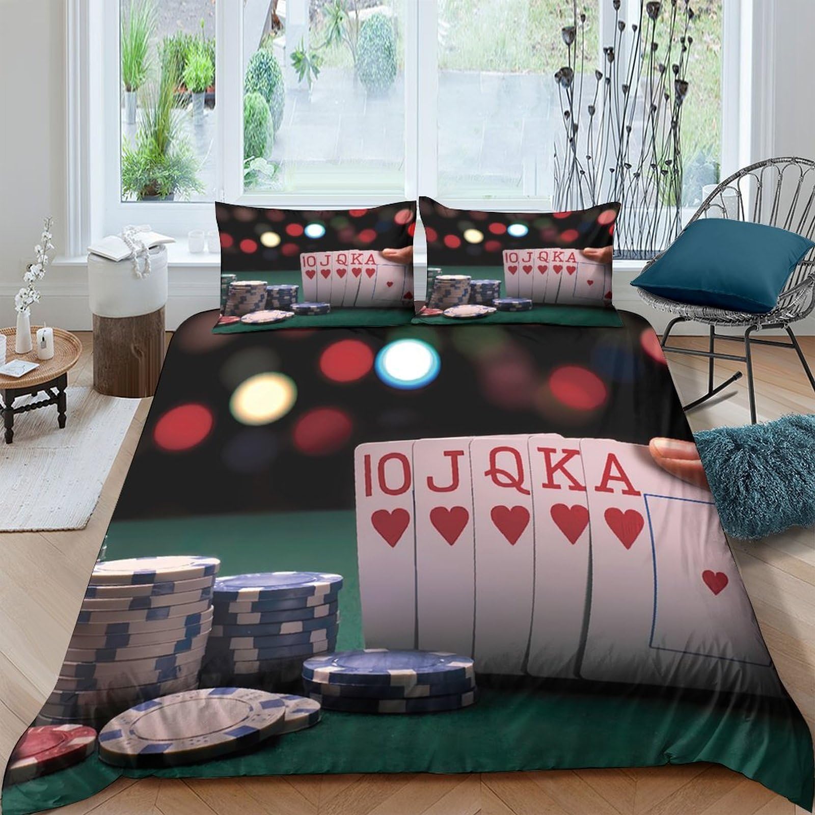 Ctjqhvkz Style-5 3D Printed Poker Night Fitted Sheet Microfiber Soft Decor Casino Chips Card Game Mattress Cover For Bedroom Dorm Single（135X200cm）