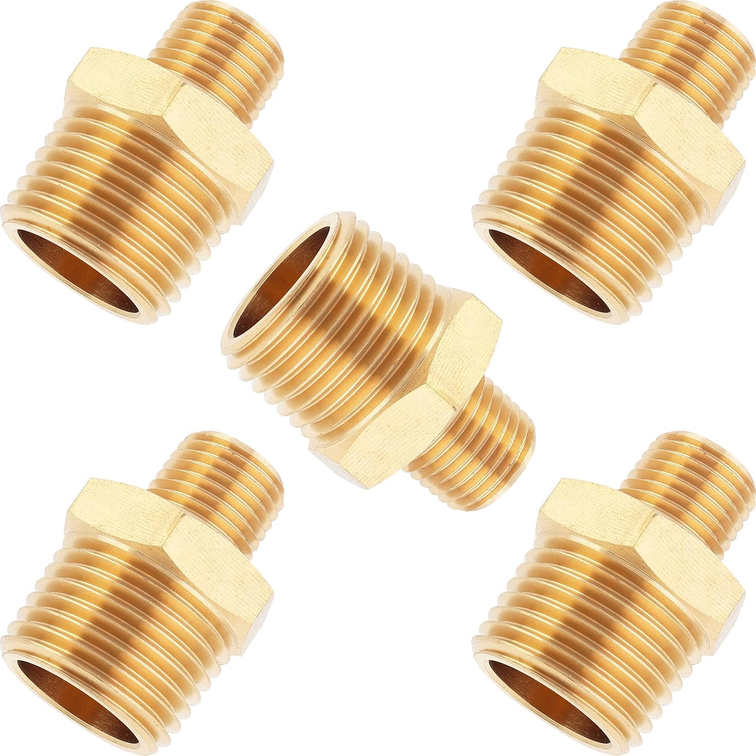 Ltwfitting Men's Pack Of 5 Brass Pipe Hex Reducing Nipple Fitting 1/2-Inch X 1/4-Inch Bspt (Pack Of 5)