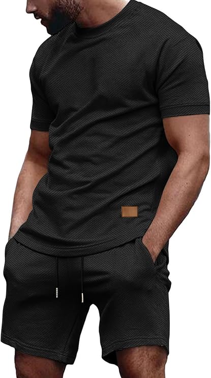 Vssjavun Men's Track Suits 2 Piece Outfits Casual Short Sleeve Shirt and Shorts Set Sweatsuit Summer Tracksuit