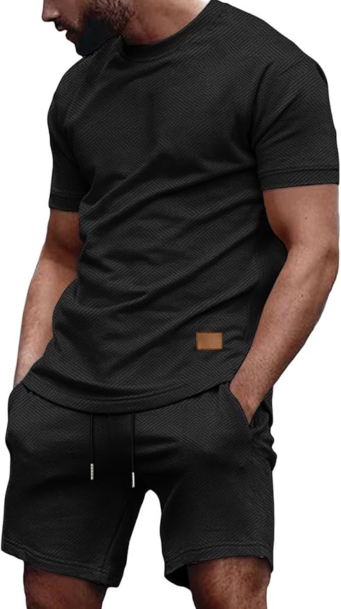 Vssjavun Men's Track Suits 2 Piece Outfits Casual Short Sleeve Shirt and Shorts Set Sweatsuit Summer Tracksuit