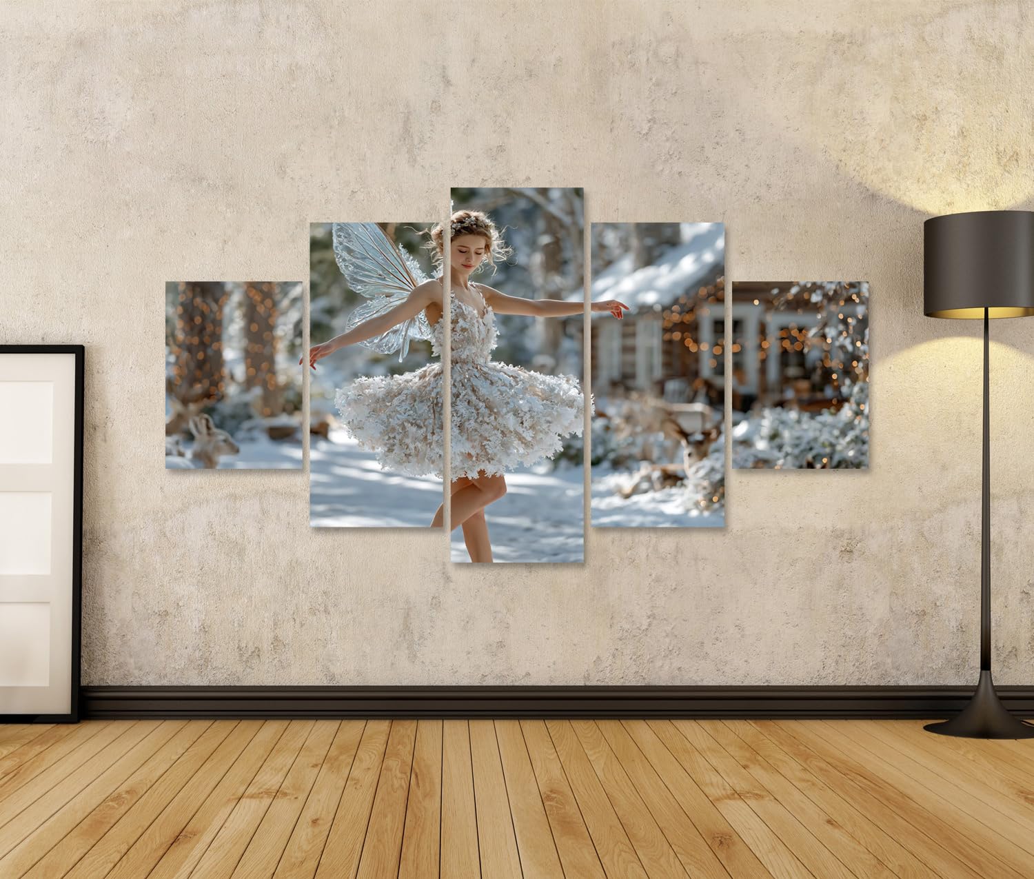 islandburner Tableau sur toile - Motif fée des flocons de neige - Décoration murale pour salon - 5 pièces