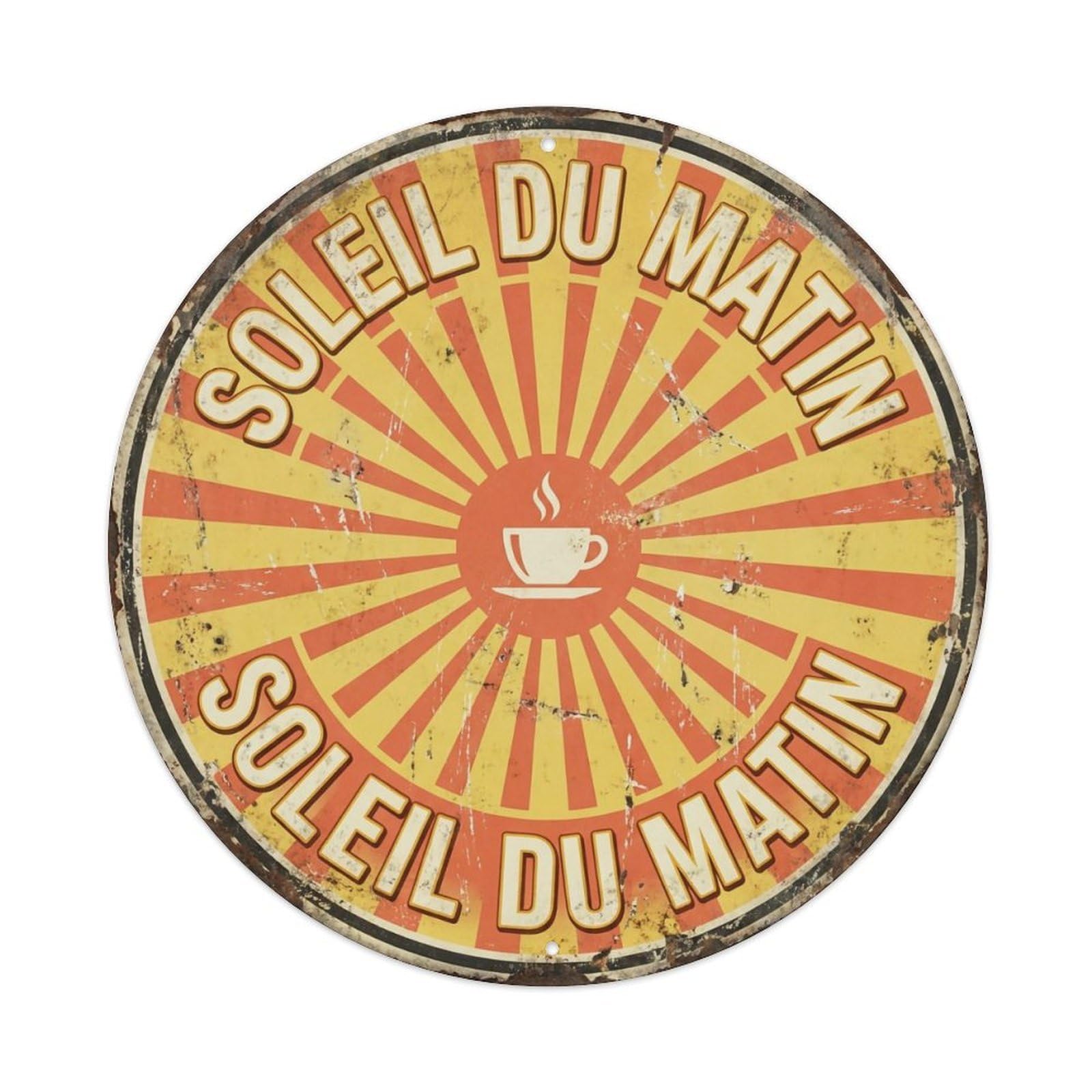 Sunburst Cheerful Bistro Cafe 1 Metal Tin Sign Plaque Wall Decor for Cafe, Club, Garden Round Metal Poster 8x8Inch