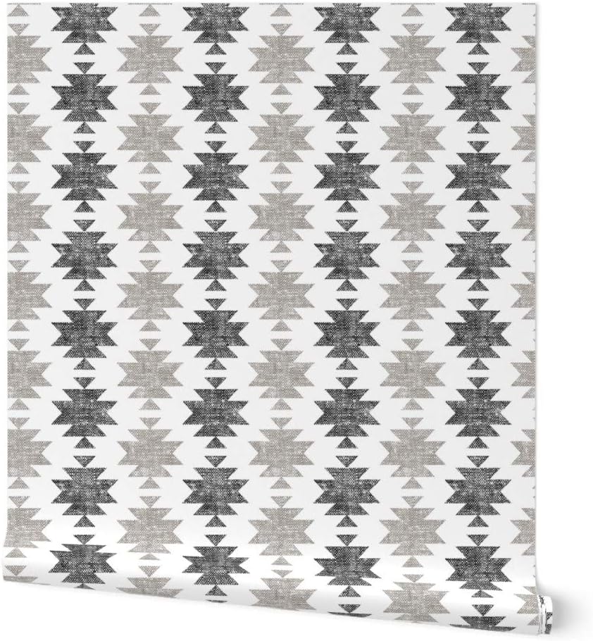 Peel & Stick Wallpaper 9ft x 2ft - Southwestern Boho Geometric Tribal Inspired Weathered Look Neutral Scale Midcentury Modern Neutrals Custom Removable Wallpaper by Spoonflower