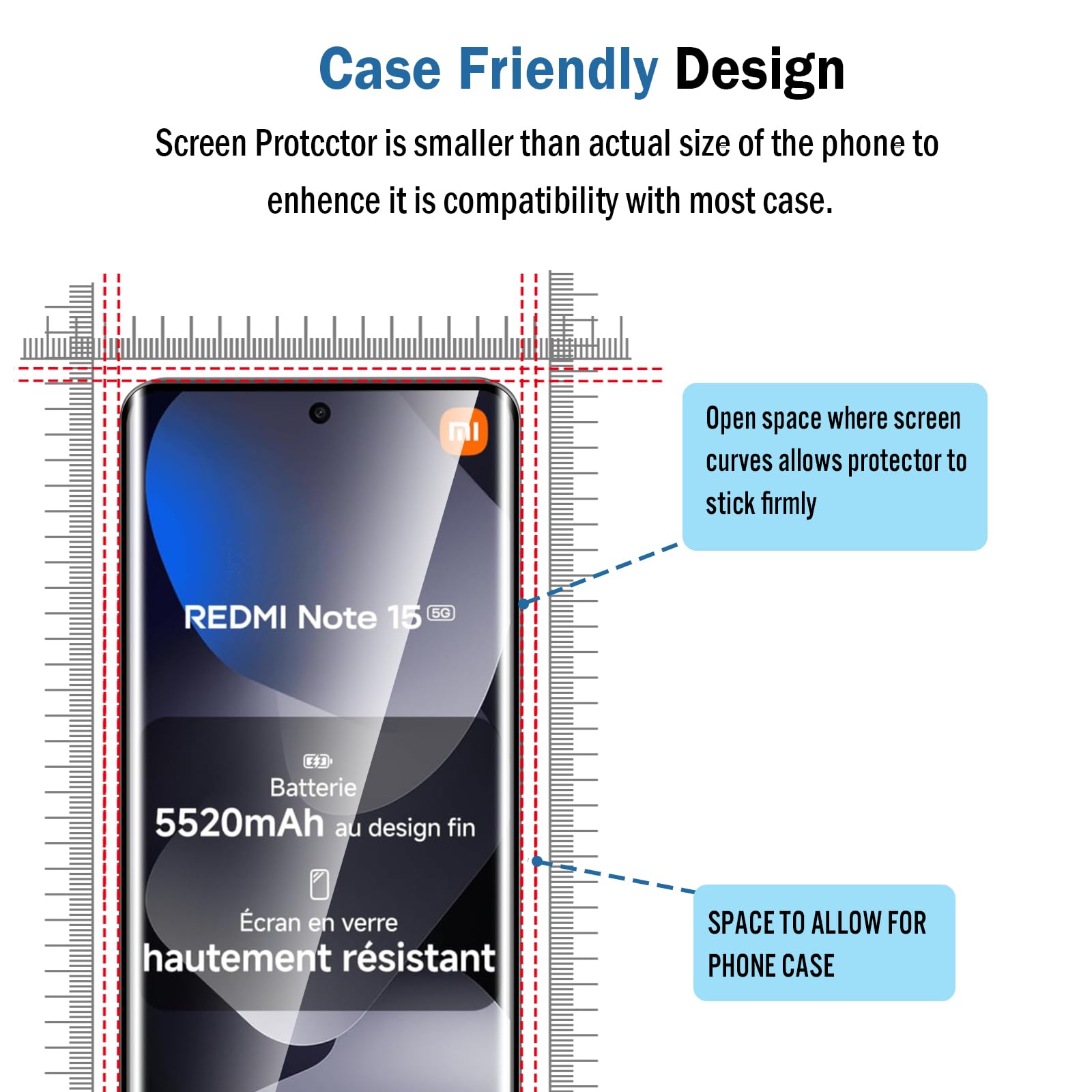 3D Verre Trempé pour Xiaomi Redmi Note 15 5G, 2+2 Pièces Protection d'écran avec Caméra Arrière Protecteur Sans Bulles Anti-Rayures HD Transparent Facile à Installer