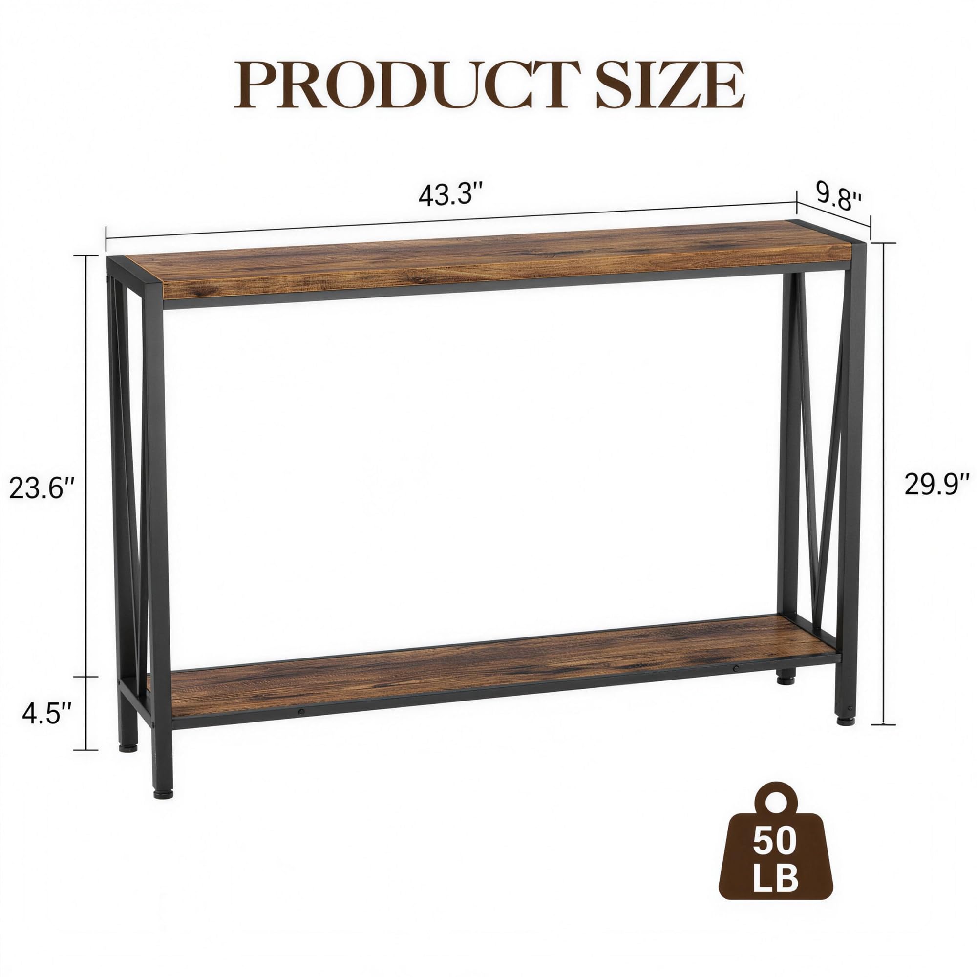 Zstar Consola Estrecha De Dos Niveles, Elegante Mesa Auxiliar para Entrada, Pasillo y Sala De Estar, Mueble Premium Que Ahorra Espacio, Retro,110×25×76 cm