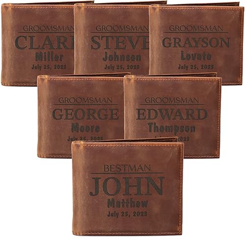 Miniatura 3 de Personalized Groomsmen Gifts, Custom Wallets for Men, Groomsman Gifts for Wedding, Men's Leather Wallets with Custom Name, Best Man Gifts for
