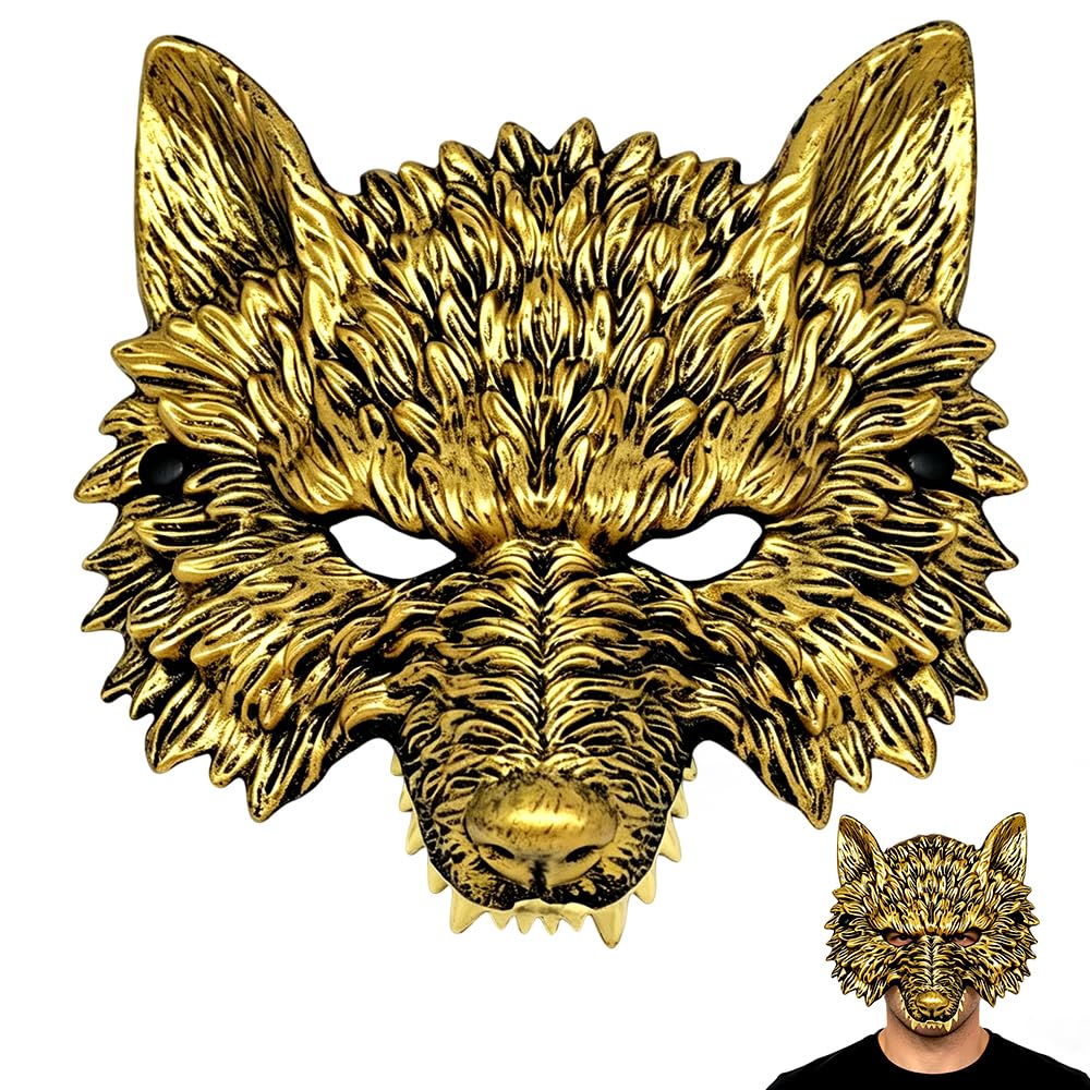 VorPrillynt Wolf Mask, Realistic Wolf Mask, Werewolf Costume Head, Werewolf Costume Set, Halloween Half Face Werewolf Animal Masquerade Props, for Cosplay Christmas Party Stage Performances - Golden — image 1
