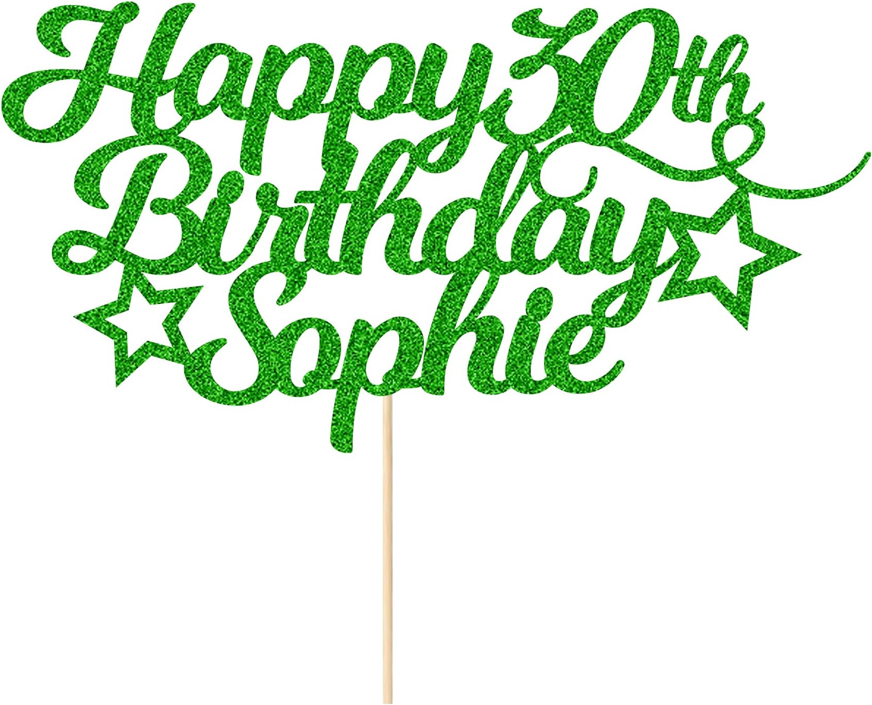 Personalized Happy Birthday Cake Topper Customized with Any Age Name Party Cake Decoration 16 18 21 40 60 Double Sided Glitter Card Green