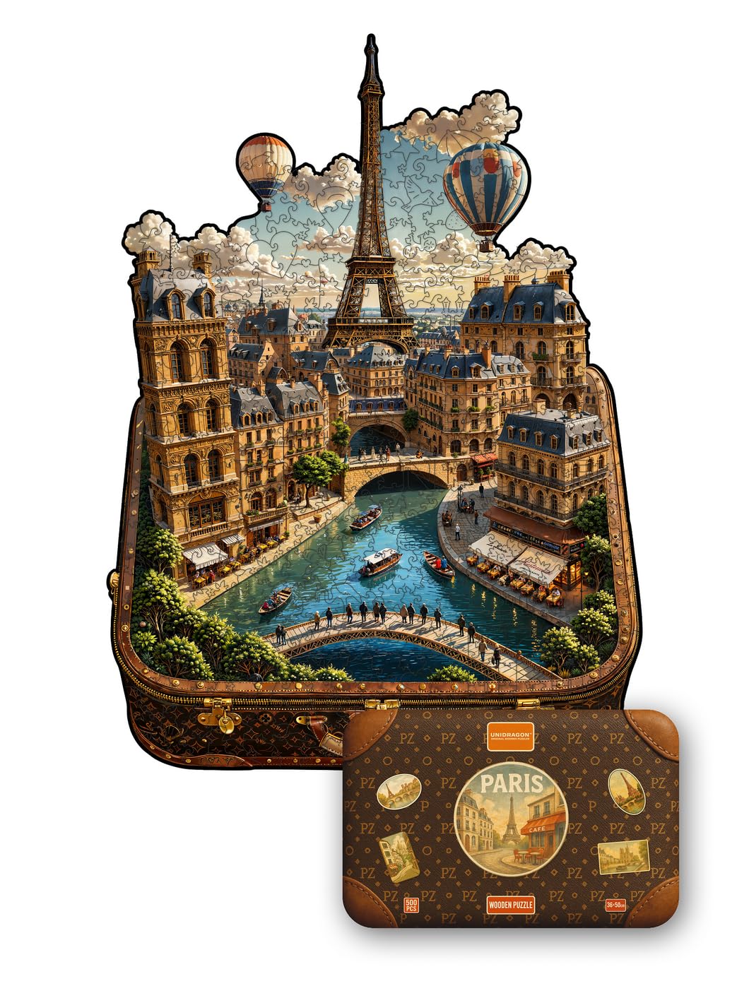 UNIDRAGON Drewniane puzzle dla dorosłych Unikatowe puzzle Paryż w etui 36 x 50 cm 500 elementów