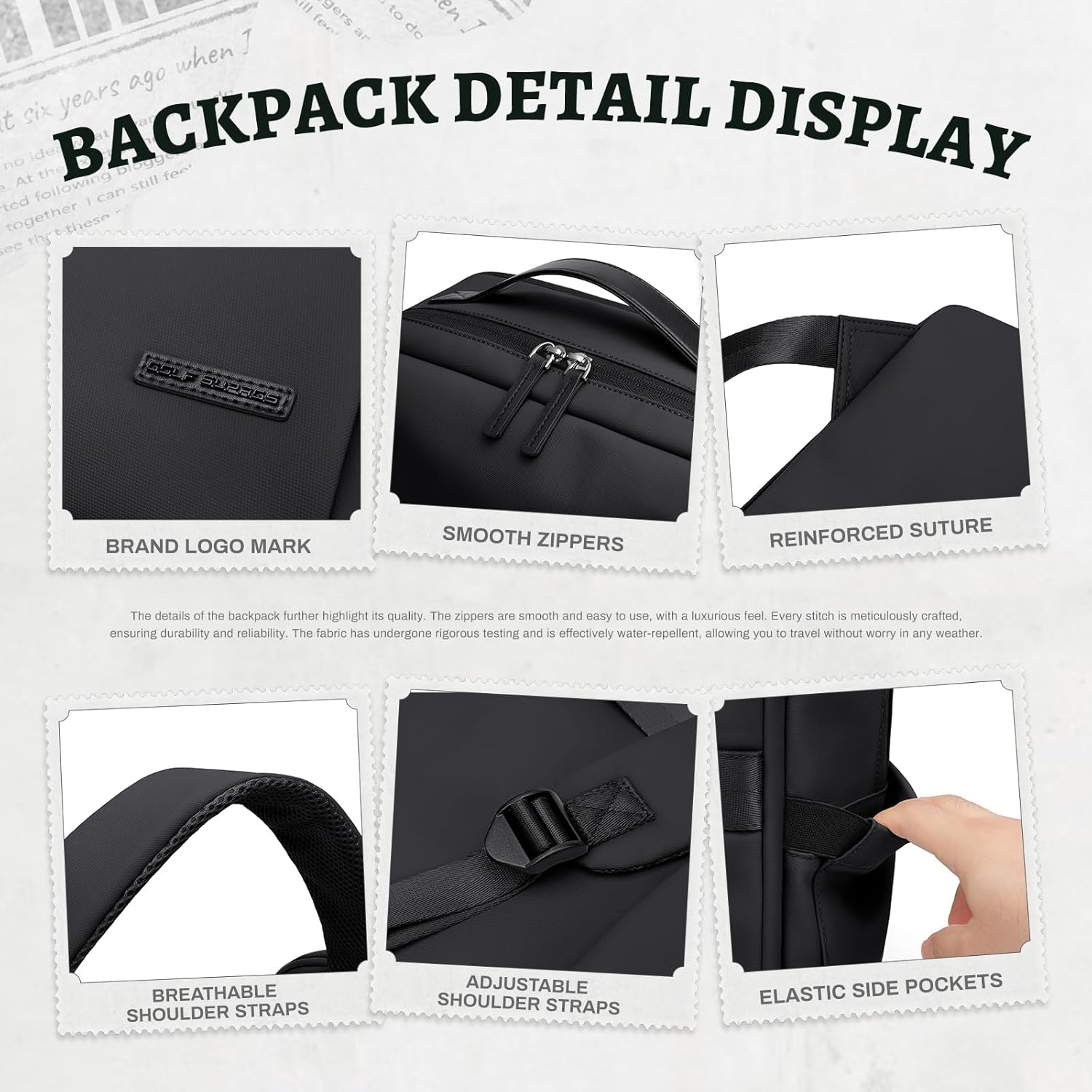 GOLF SUPAGS Imitation Leather Backpack for Women Men Multi-Functional Water-Resistant Casual Daypack for Work, Travel & College Fits 15.6 Inch Laptop (Black)