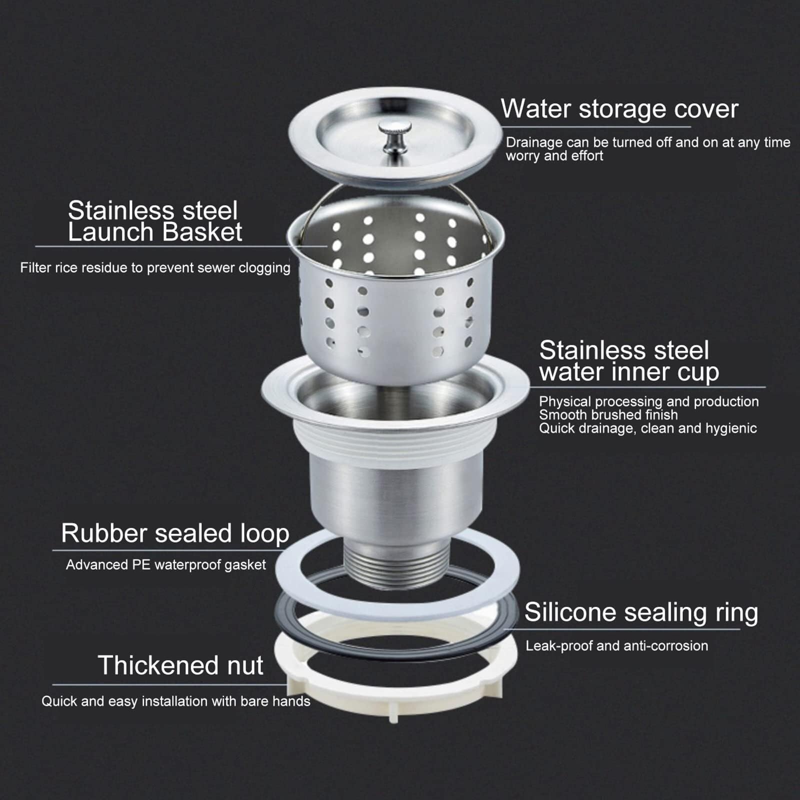 SDdPulse Lavello da cucina portatile in acciaio inox – Lavello da cucina indipendente a vasca singola con rubinetti per acqua calda e fredda per casa e catering, tipo B-1