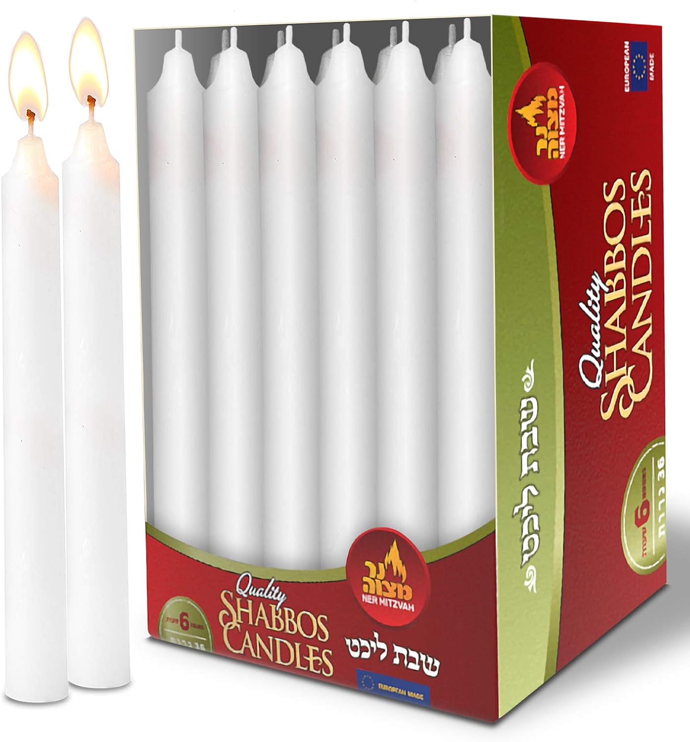 Ner Mitzvah Classic White Shabbat Candles, Dinner Tables, Restaurants, Ceremonies and Emergency - 6 Hour Burn Time - (30 Pack) - European Made