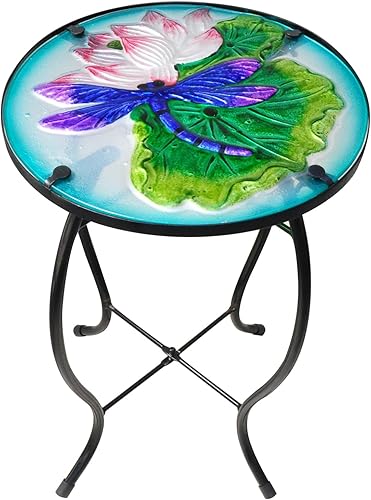 Miniatura 7 de Mesa auxiliar de patio, mesa de acento para exteriores, mosaico, mesa auxiliar de café, redonda de cristal, soporte para plantas, para jardín,