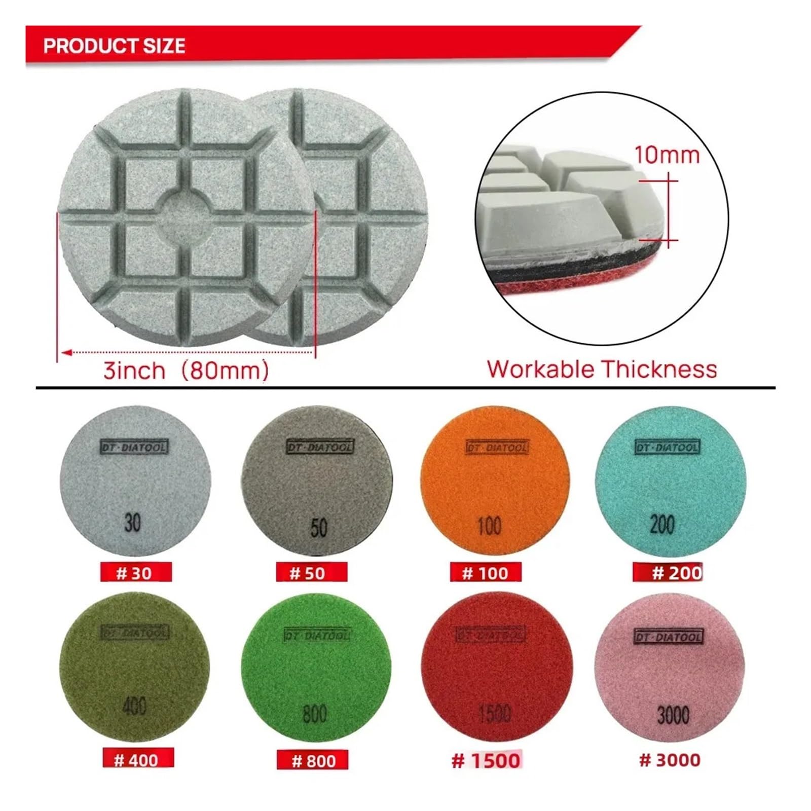 Polierpad-Set, universelle Passform, 80 mm, Bodenoberflächenbehandlung | 9 Stück Schleifscheiben for Bodenrenovierungs- und Oberflächenreparaturarbeiten(9pcs grit 100)