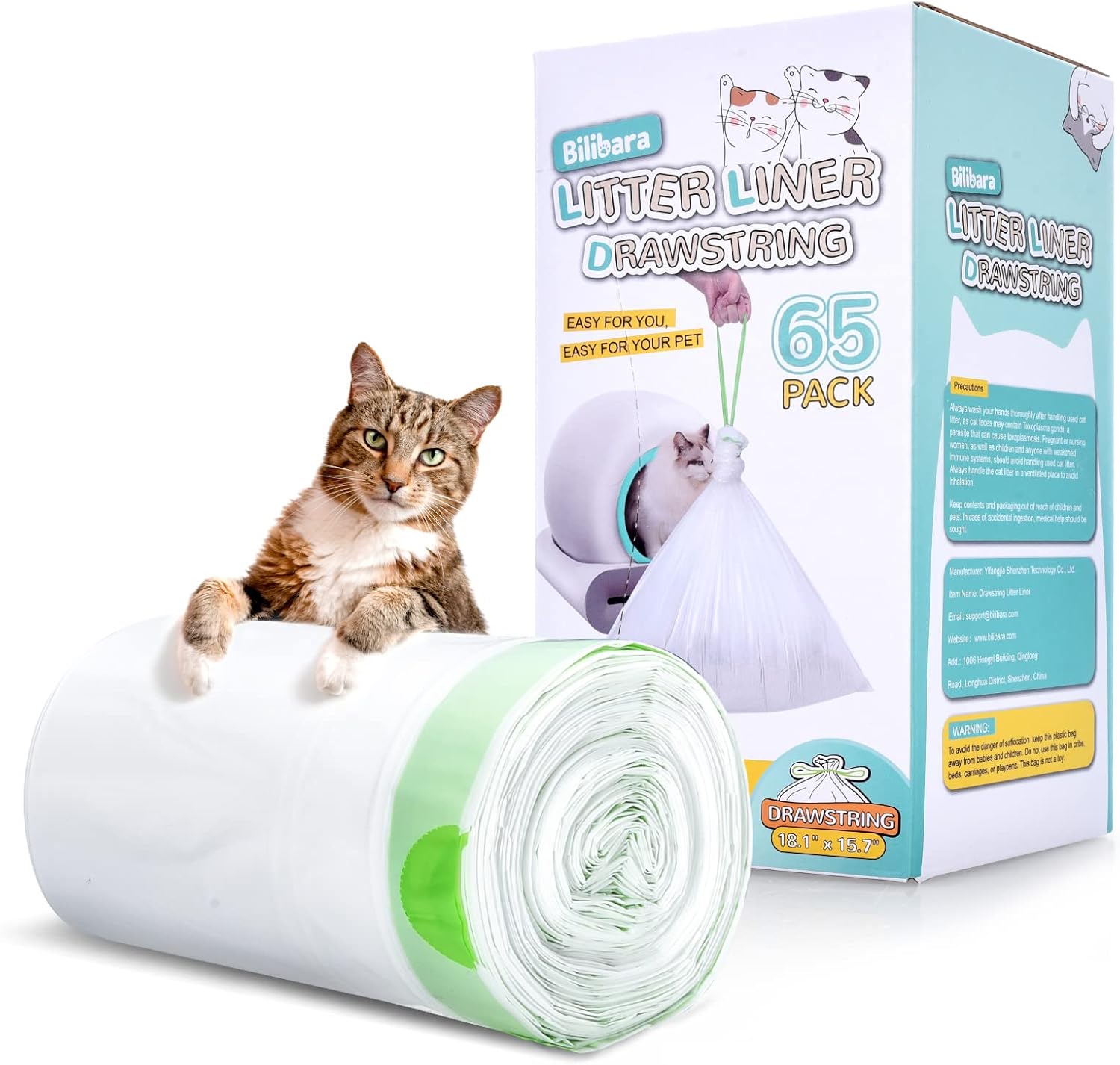 Bilibara Drawstring Litter Liner Bags, 65 Pack Cat Litter