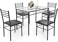 Vista 10 de NAFORT Juego de mesa de comedor para 4, mesa rectangular de vidrio templado de 48.5 pulgadas con 4 sillas de comedor de piel sintética negra, mesas