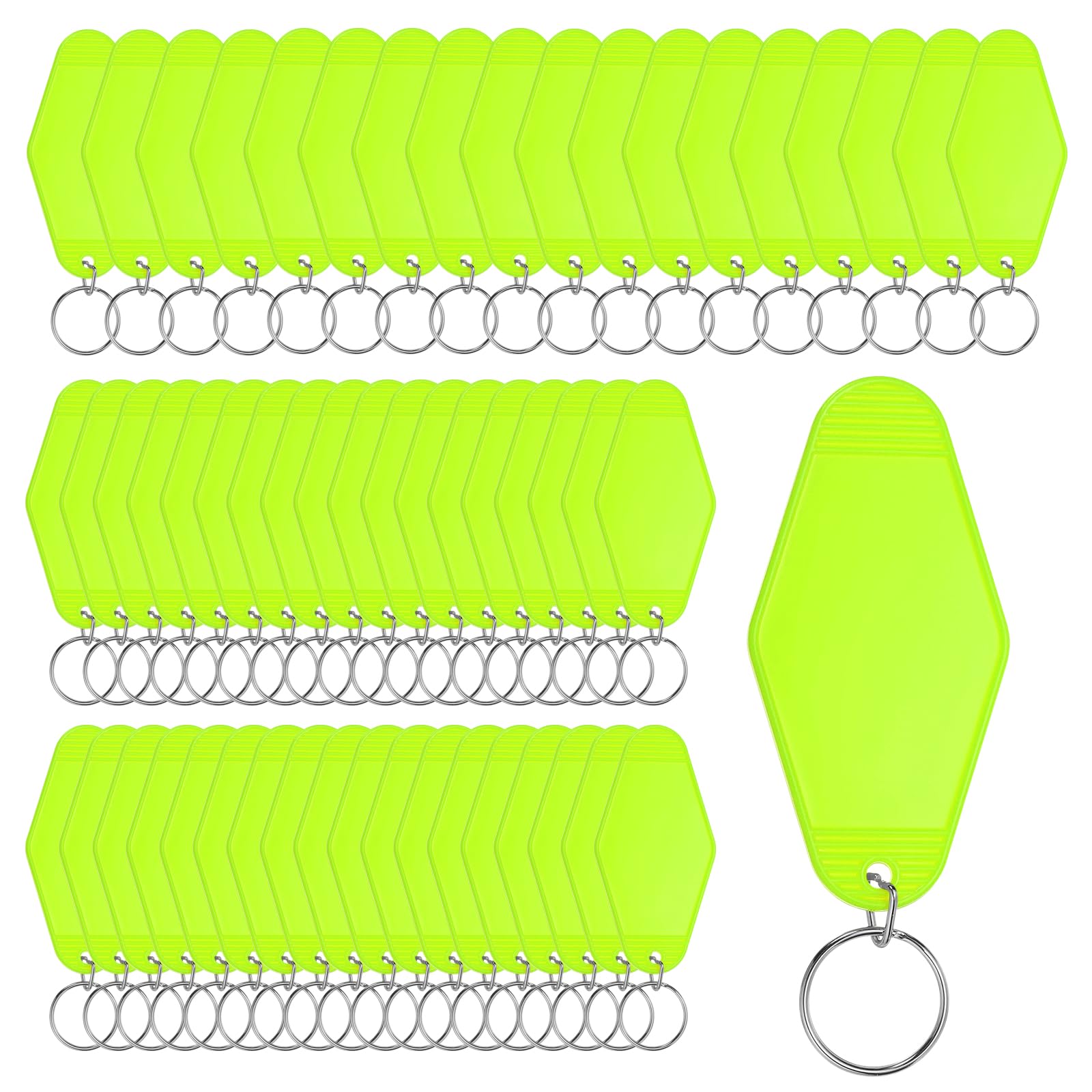 Rebower 55 Pcs Blank Hotel Keychain Tags - Light Green Vintage Motel Key Tag Plastic Rhombus Keychain with Key Ring,[for Vinyl DIY Crafts Car Ornament Sublimation Luggage Label]