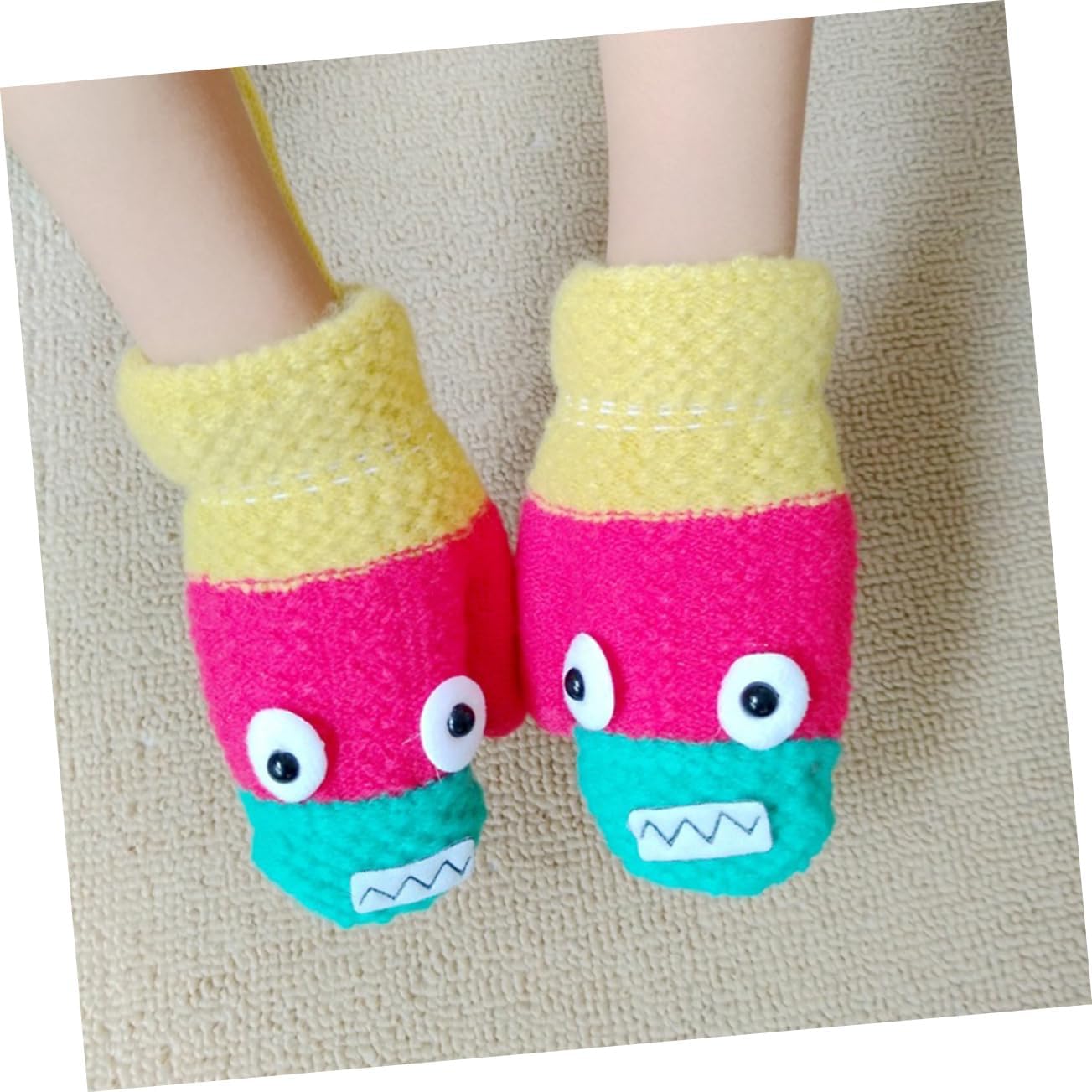 4pairs Kindergarten Boys and Girls Gloves Soft Knitted Mittens Neck Straps Warm Winter Gloves for Boys Girls