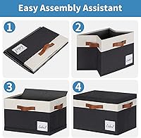 Vista 5 de GhvyenntteS Contenedores de almacenamiento extra grandes con tapas, cajas de almacenamiento plegables de tela con tapas y 3 asas de cuero, cestas