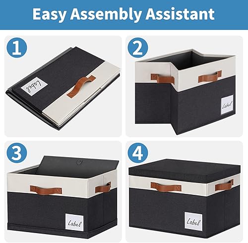 Miniatura 5 de GhvyenntteS Contenedores de almacenamiento extra grandes con tapas, cajas de almacenamiento plegables de tela con tapas y 3 asas de cuero, cestas