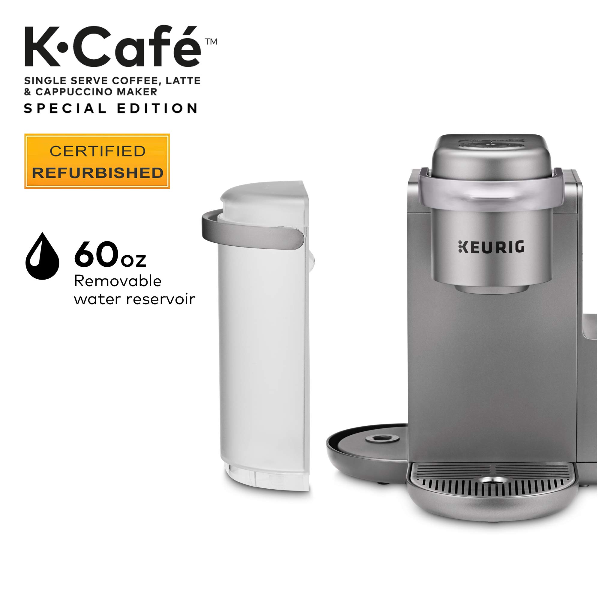 Keurig K-Cafe Special Edition Coffee Maker, Single Serve K-Cup Pod Coffee, Latte and Cappuccino Maker, Comes with Dishwasher Safe Milk Frother, Coffee Shot Capability, Nickel (Renewed)